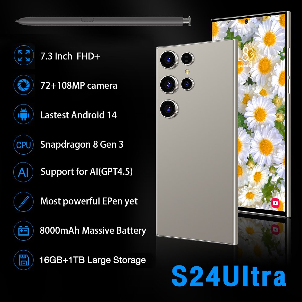 Cheap 4G Smartphone Full Screen S24 ULTRA Smart S24 ULTRA 16GB+1TB Mobile Phone Original Dropshipping Unlocked